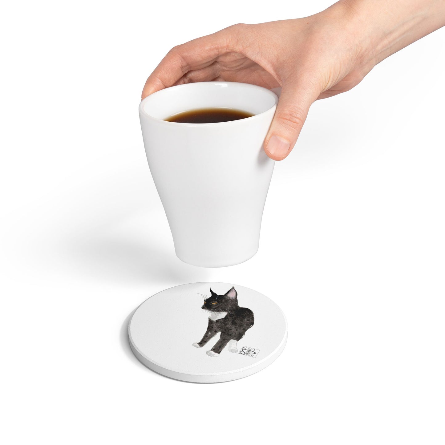 Whimsical Cat Ceramic Coaster - Fun Home Décor for Cat Lovers