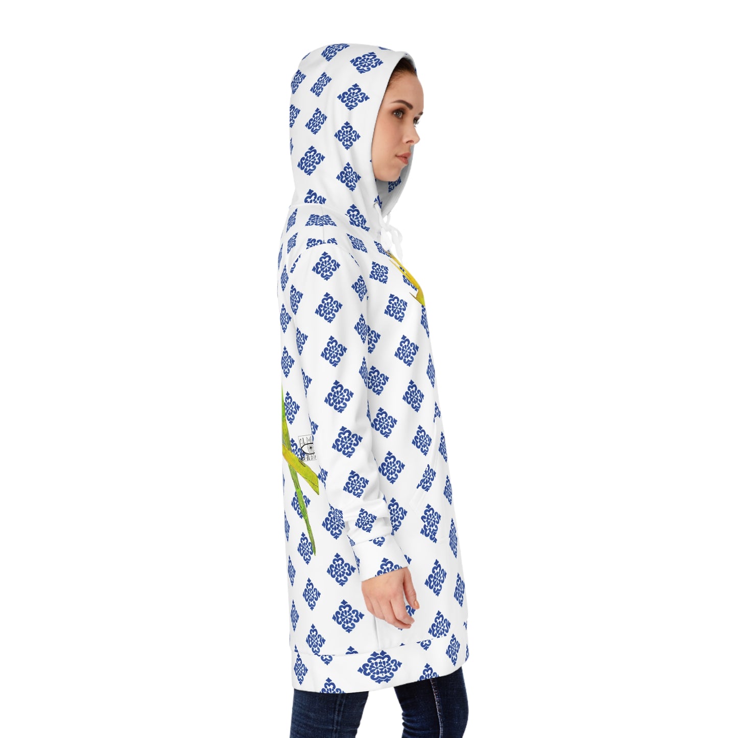 Parrot Tile Brazil Portugal honour Hoodie Dress – Tropical Bird Print Oversized Pullover