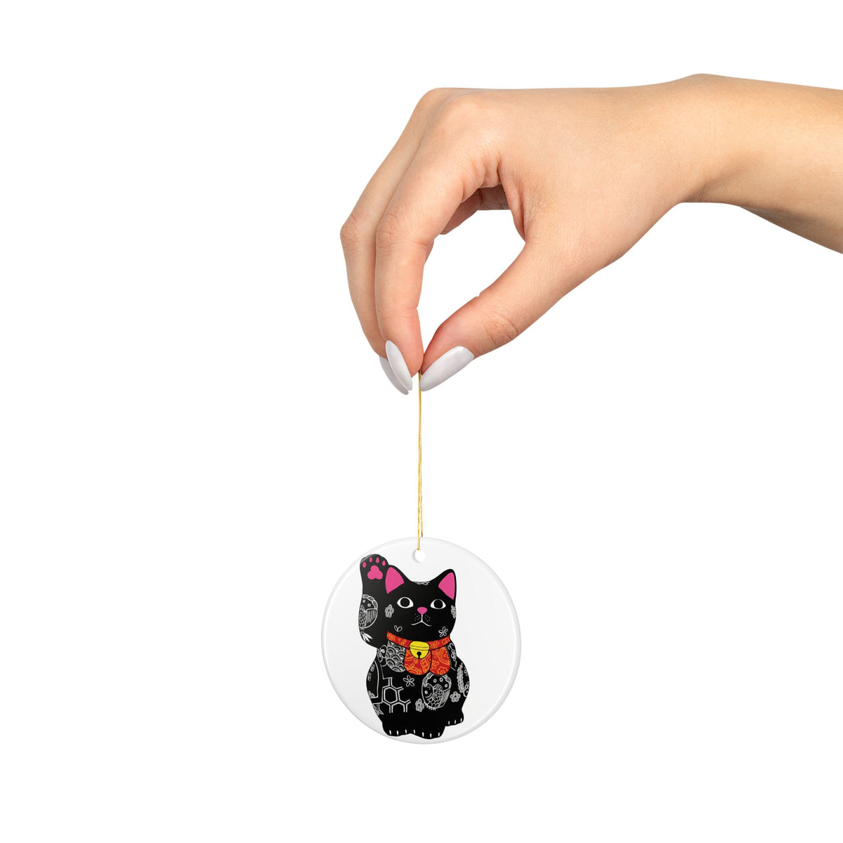 Lucky Cat Ceramic Christmas Ornaments (Double-Sided)