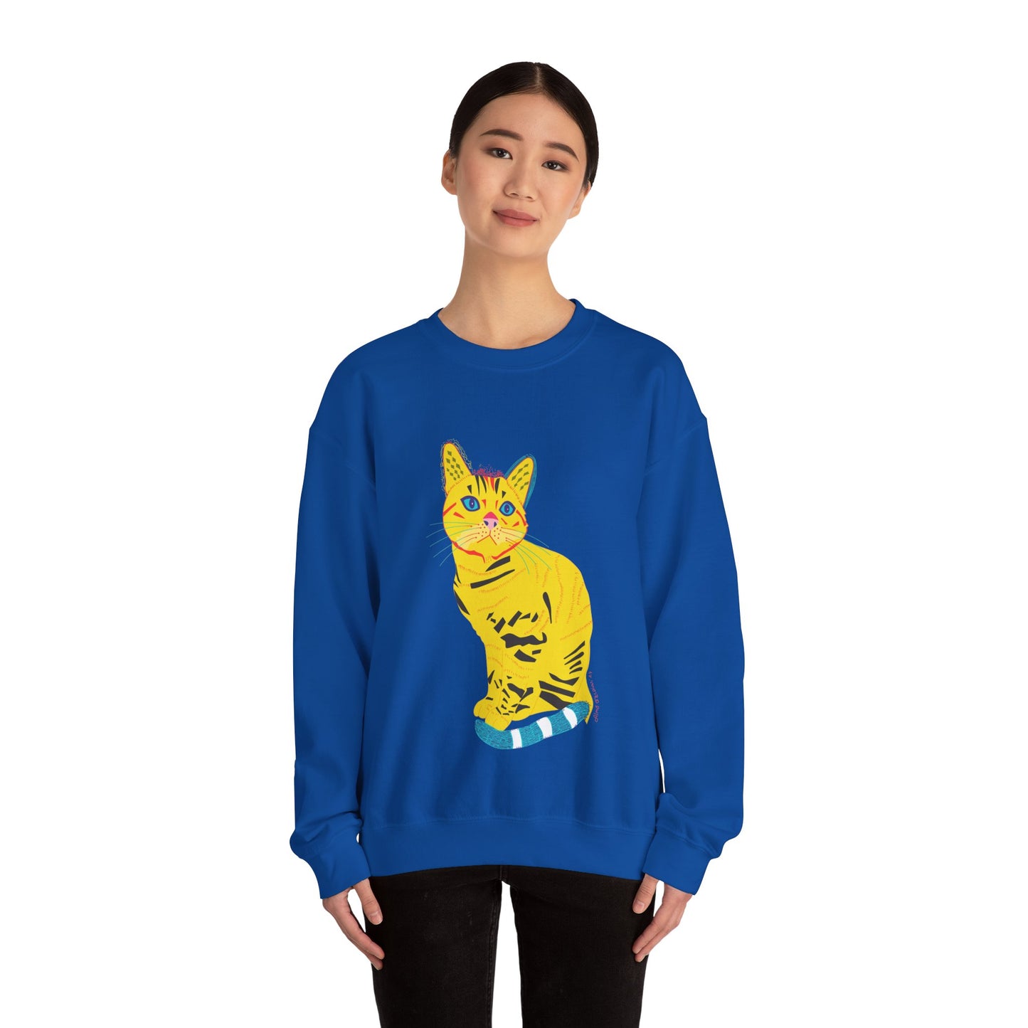 Crewneck Sweatshirt — Bright Pop Art Yellow Cat Graphic