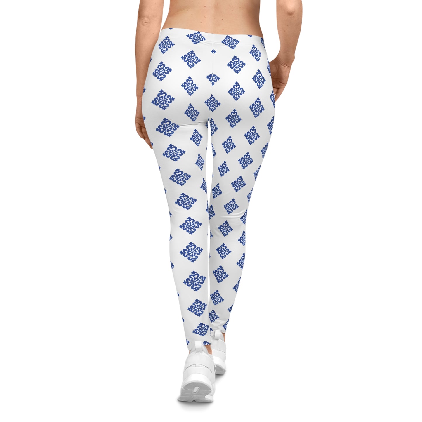 Blue Tile Pattern Women's Leggings — Mediterranean-Inspired Casual AOP