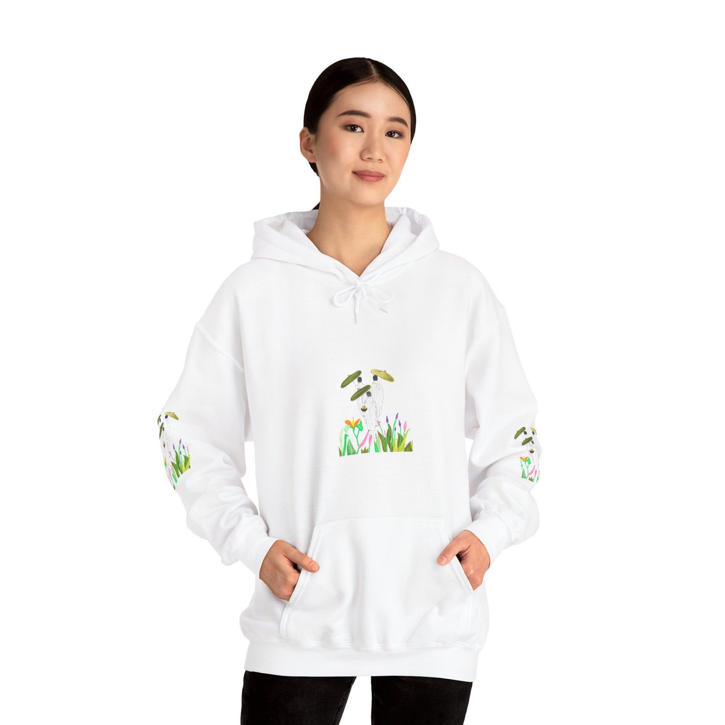 Monks Inspired Unisex Heavy Blend Hoodie with Floral Design