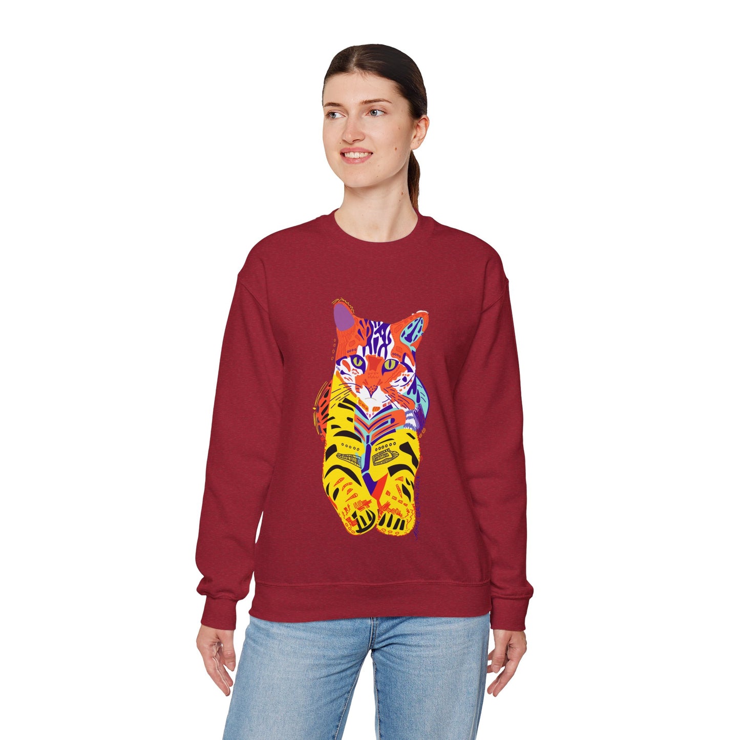 Colorful Tiger Cat Sweatshirt — Vibrant Paws Crewneck