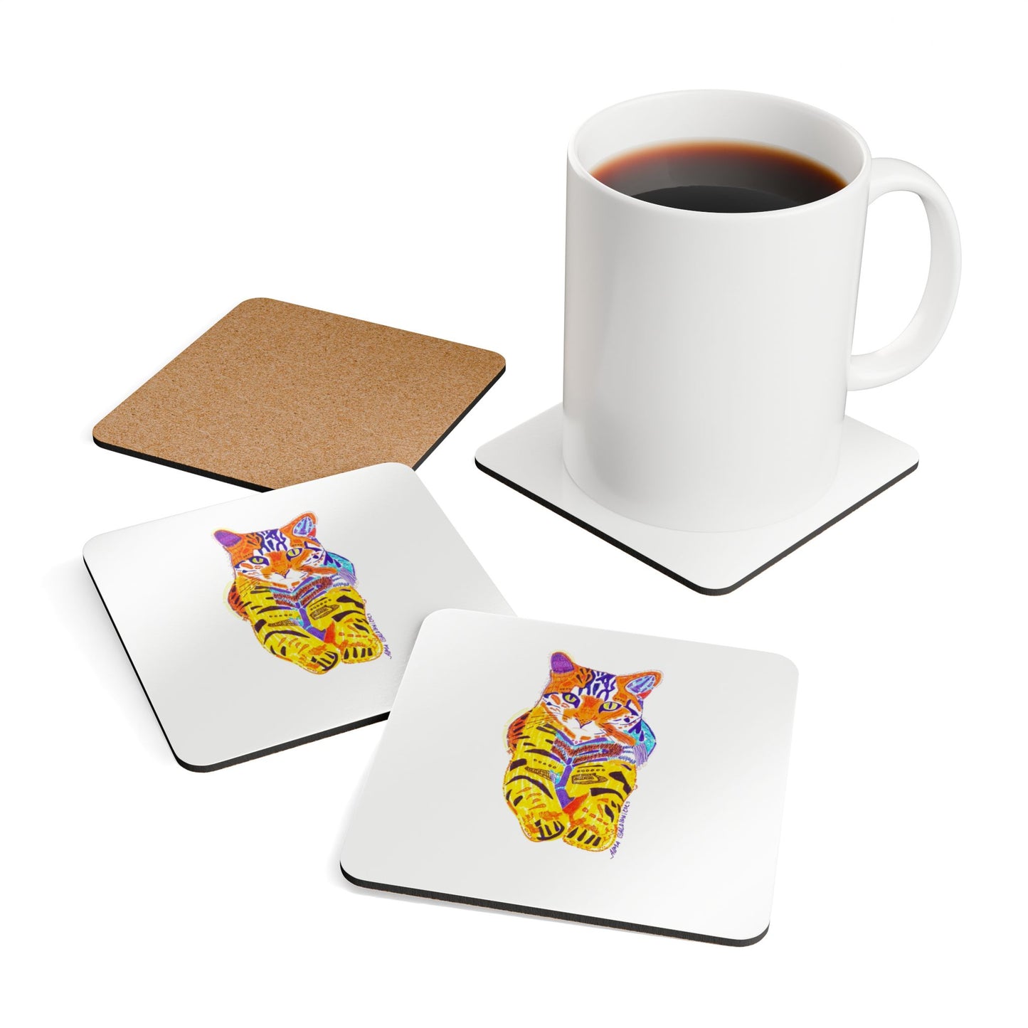 Tiger Cat Corkwood Coaster Set