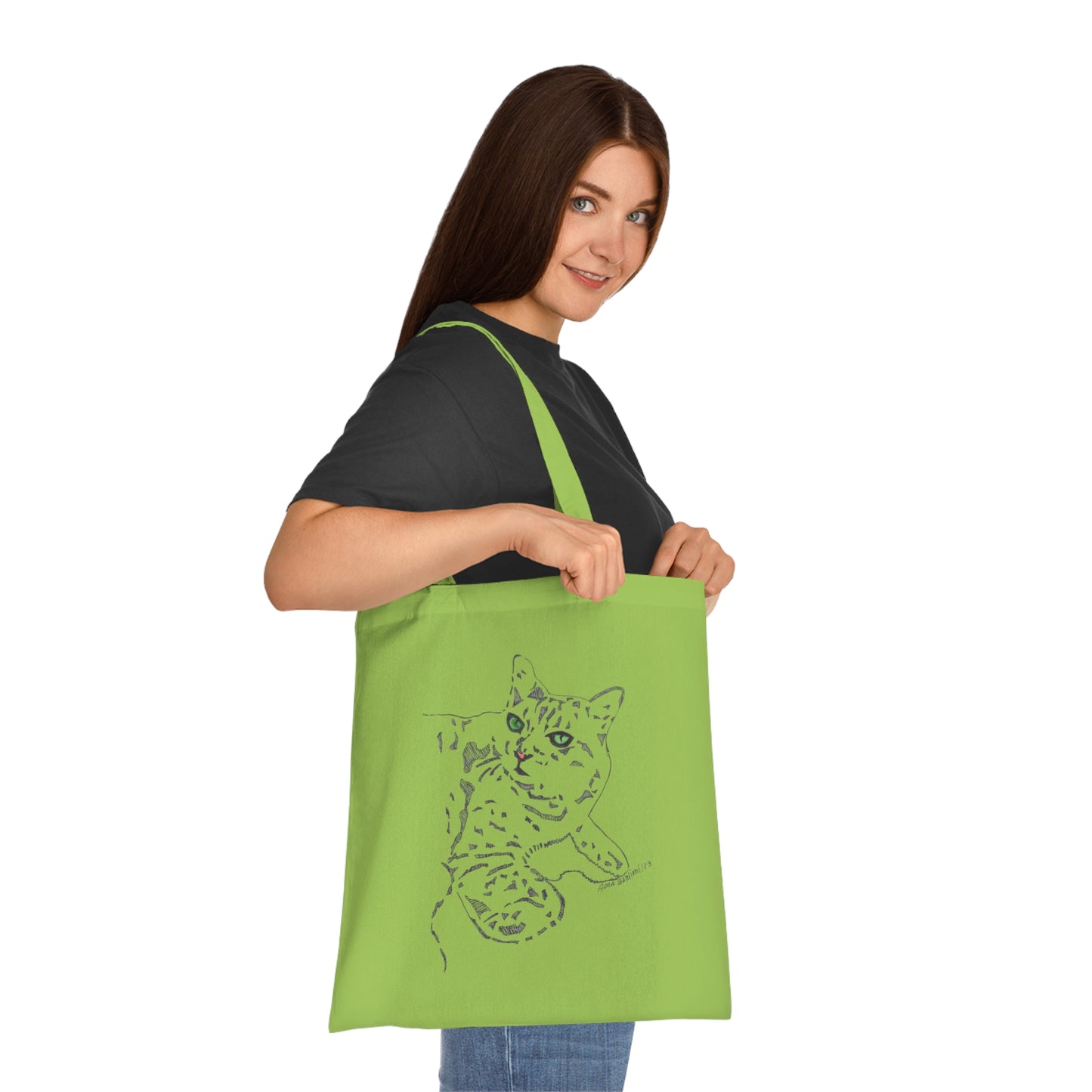 Charming Cat Illustration Cotton Tote Bag, Eco-Friendly Gift, Cat Lover's Accessory, Unique Shopping Bag, Pet Lover Tote