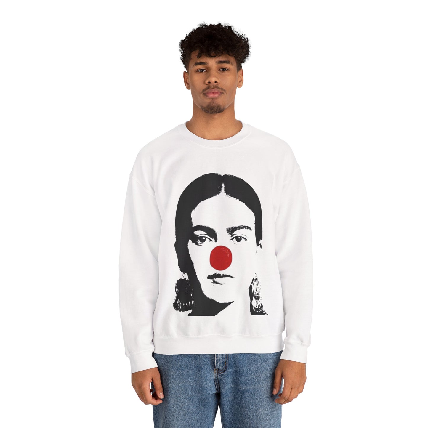 Frida Kahlo Clown Crewneck Sweatshirt, Holiday Sweatshirt, Unisex Sweatshirt, Gift for Art Lovers, Christmas Apparel, Cozy Fashion