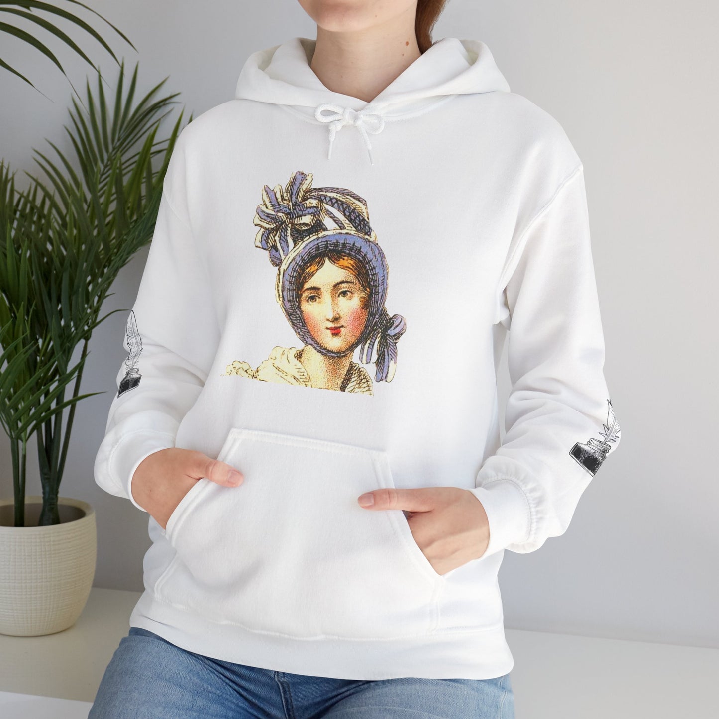Jane Austen Artistic Hooded Sweatshirt, Cozy Layering, Women’s Fashion, Unique Gift, Everyday Wear, Art-Inspired Attire