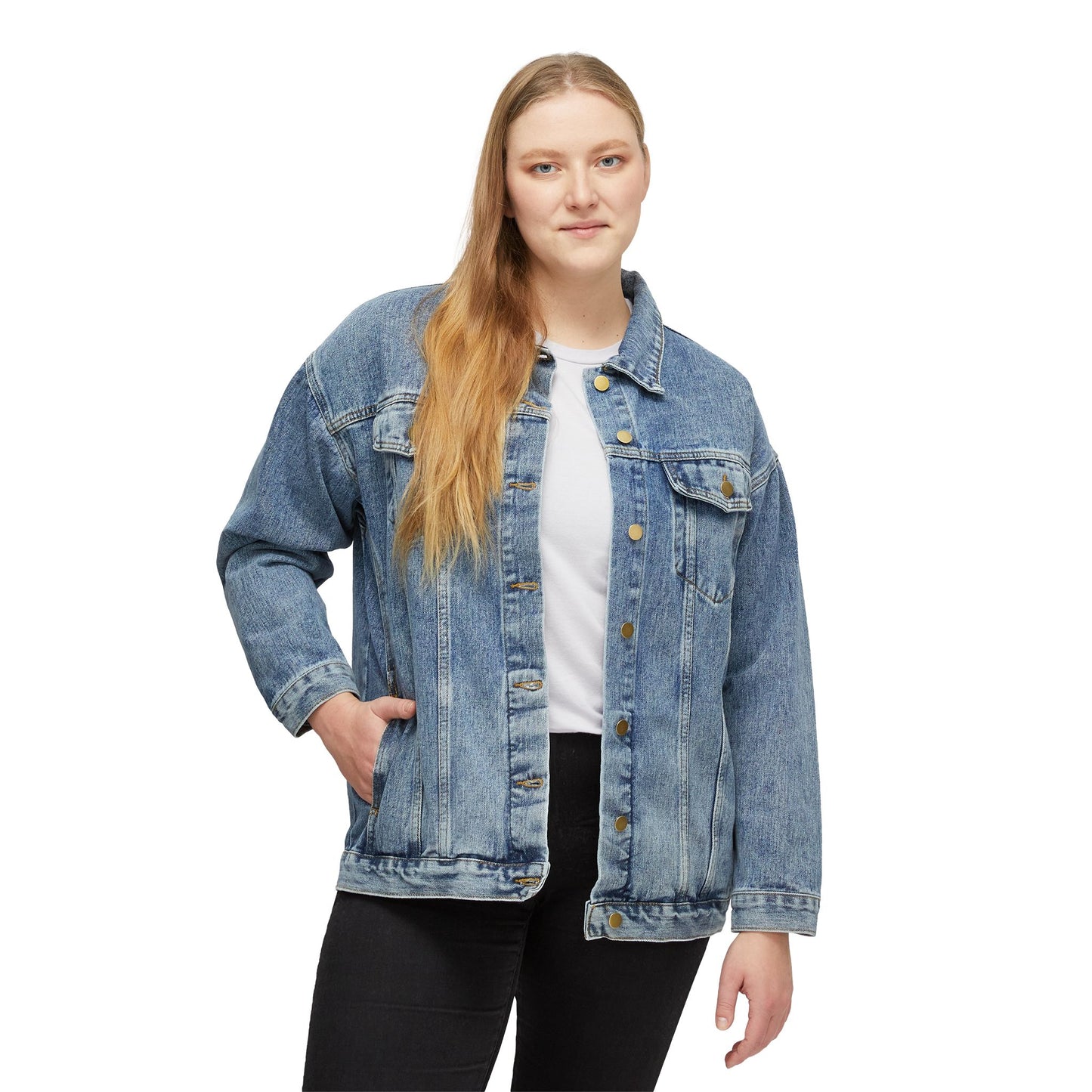 Stylish Women’s Denim Jacket with ‘Wanted’ Graphic Design