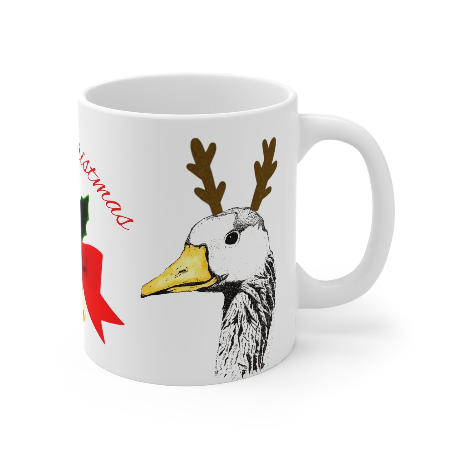 Christmas Bells & Reindeer Duck 11oz Mug — Merry Christmas Holiday Coffee Cup