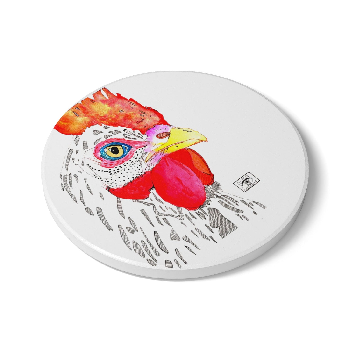 Colorful Rooster Ceramic Coaster - Farmhouse Decor for Kitchen & Dining
