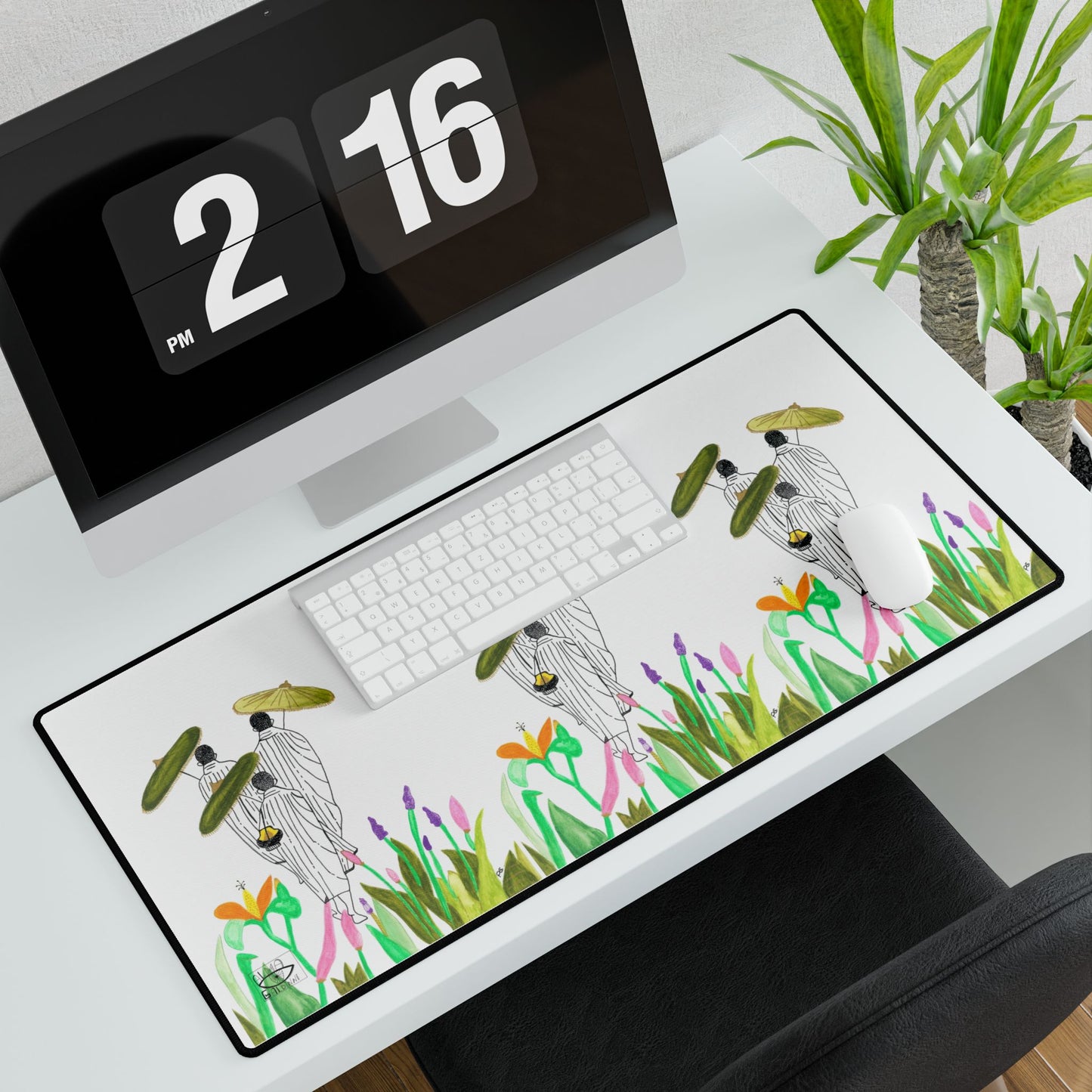 Whimsical Nature-Inspired Desk Mat with Floral Design