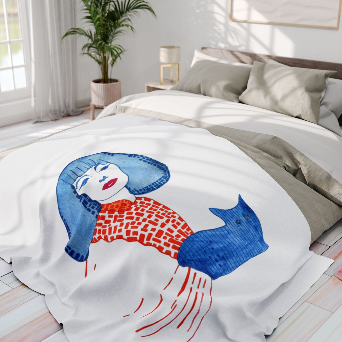 Artistic Cleopatra and cat Arctic Fleece Blanket with Woman and Cat Design