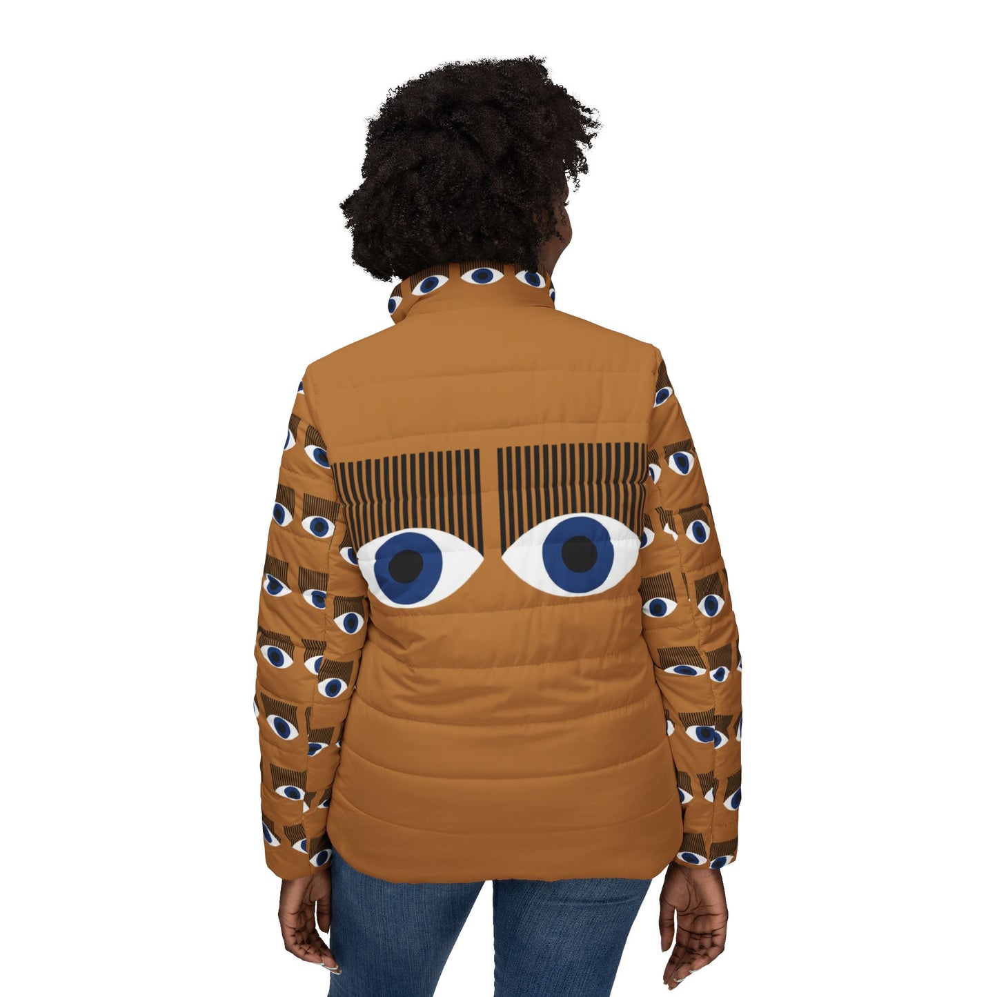Stylish Women’s Puffer Jacket with Eye Design - Trendy Outerwear for Fashion Enthusiasts