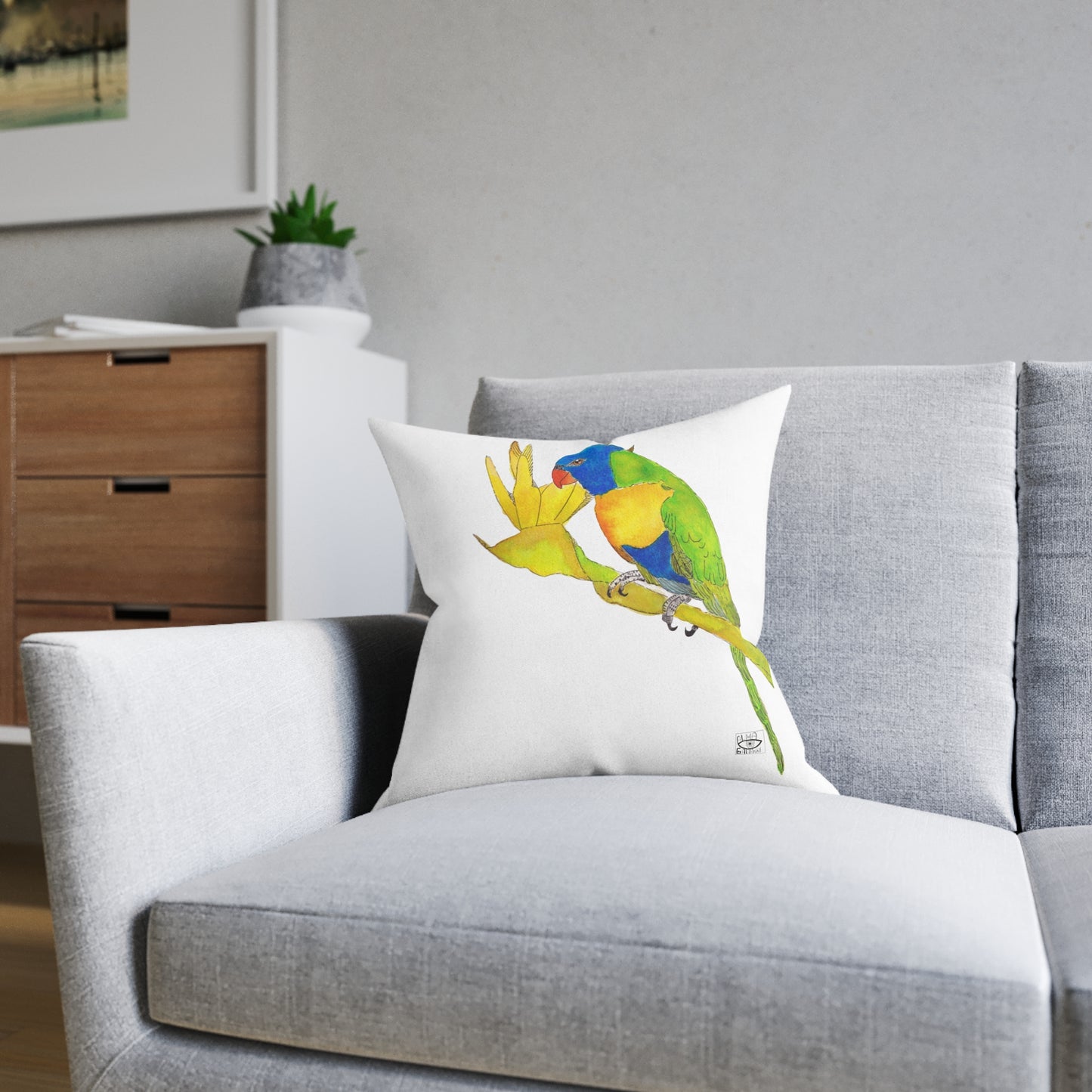 Parrot Square Pillow - Pink Back