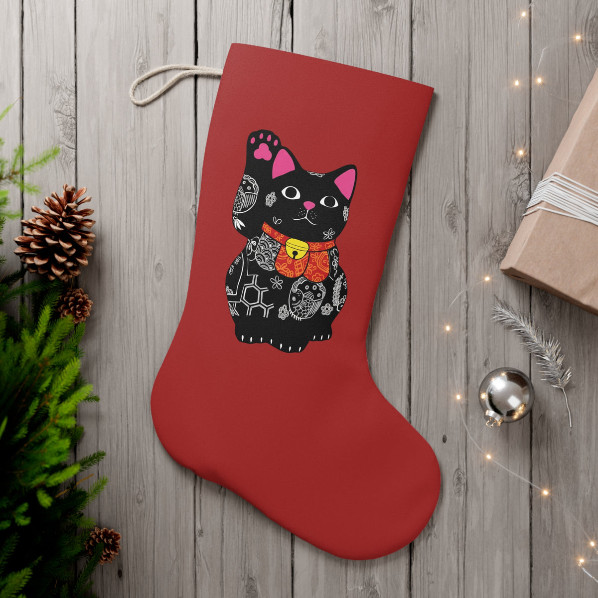 Lucky Cat Santa Stocking