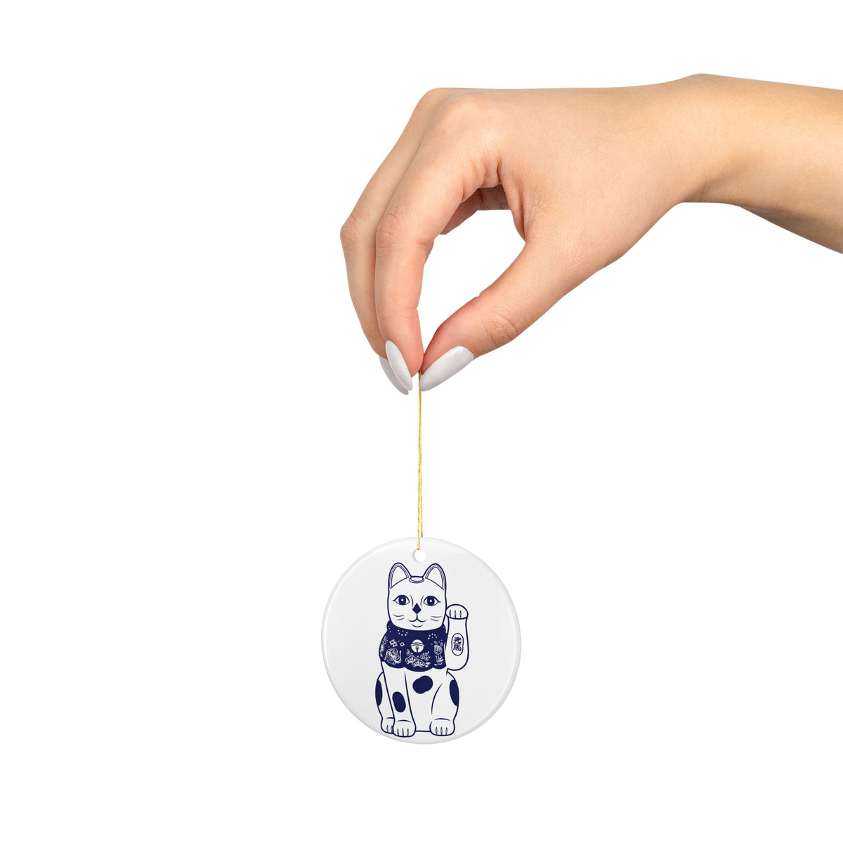 Lucky Cat Ceramic Christmas Ornaments (Double-Sided)