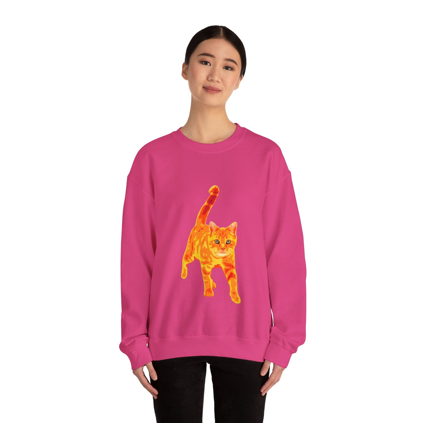 Cat Crewneck Sweatshirt — Orange Tabby Walking Graphic