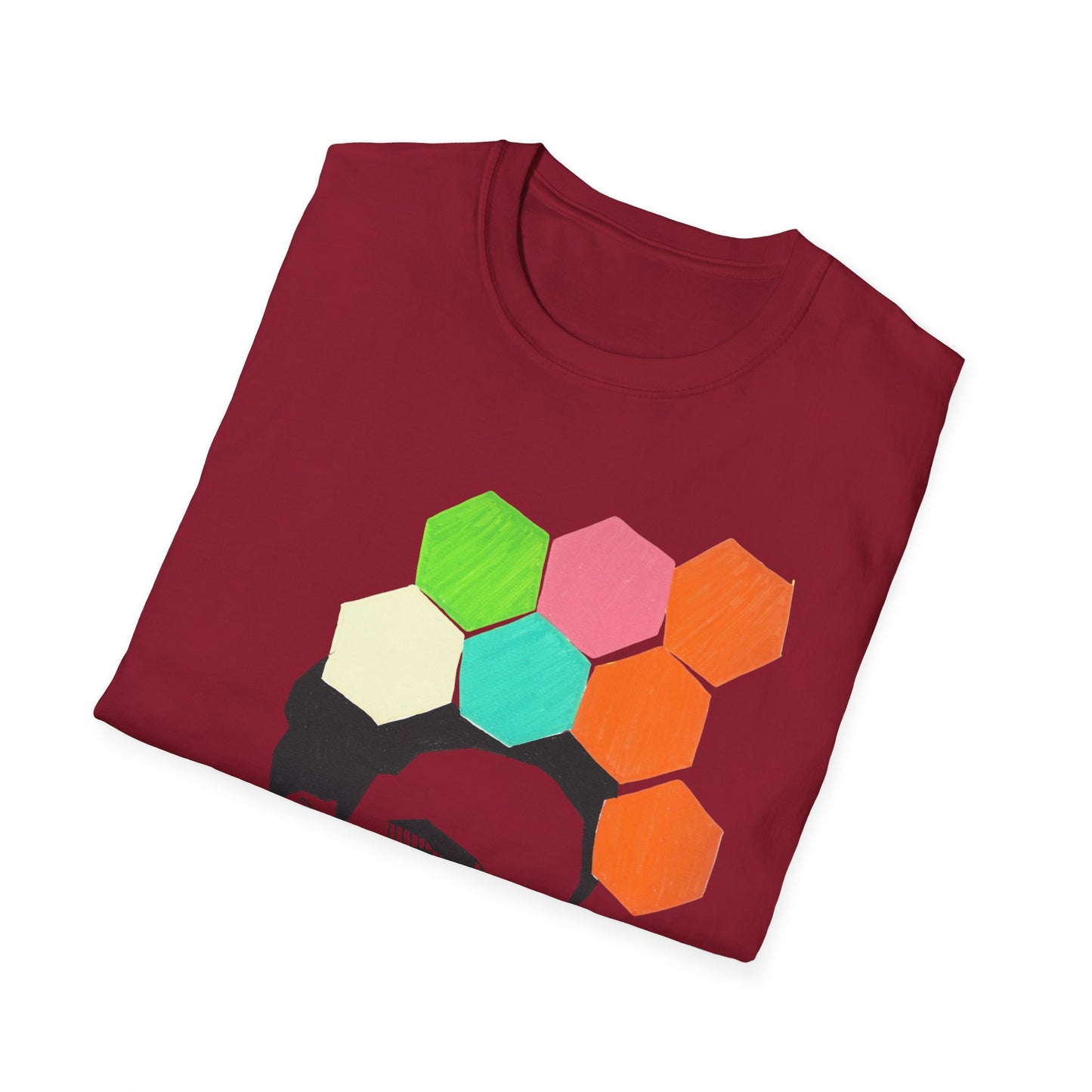 Geometric Frida Kahlo Unisex T-Shirt with Colorful Hexagon Design