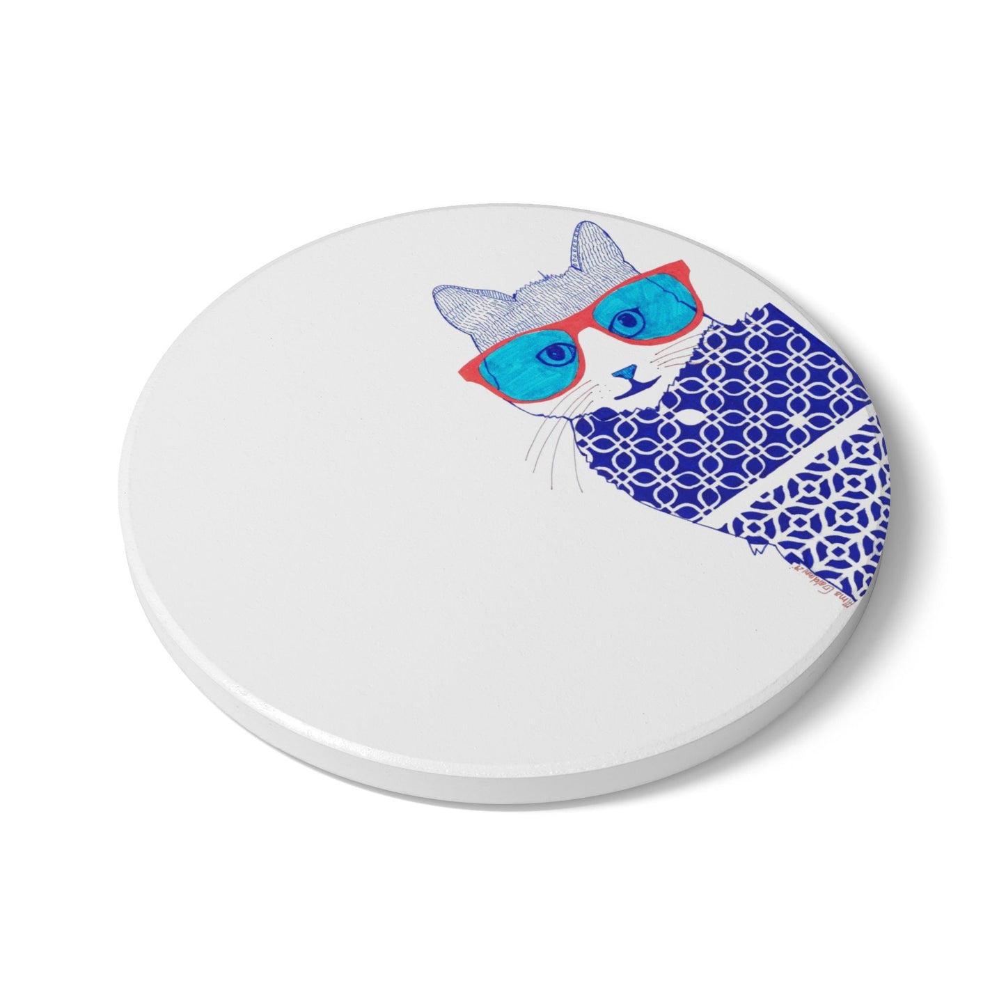 Cool Cat Sunglasses Ceramic Coaster - Fun Home Decor for Cat Lovers