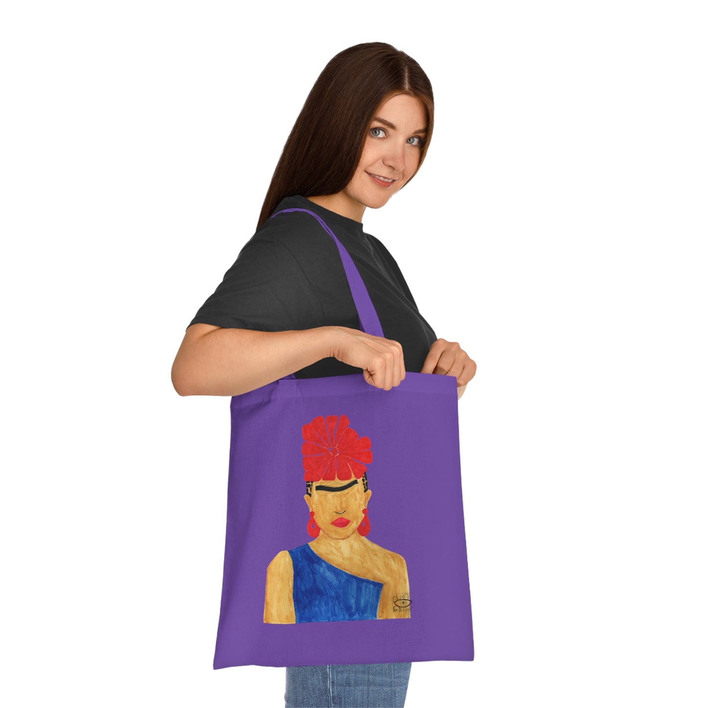 Frida Kahlo Inspired Cotton Tote Bag - Stylish Eco-Friendly Shopper, Beach Bag, Gift for Art Lovers, Everyday Carryall, Floral Handbag
