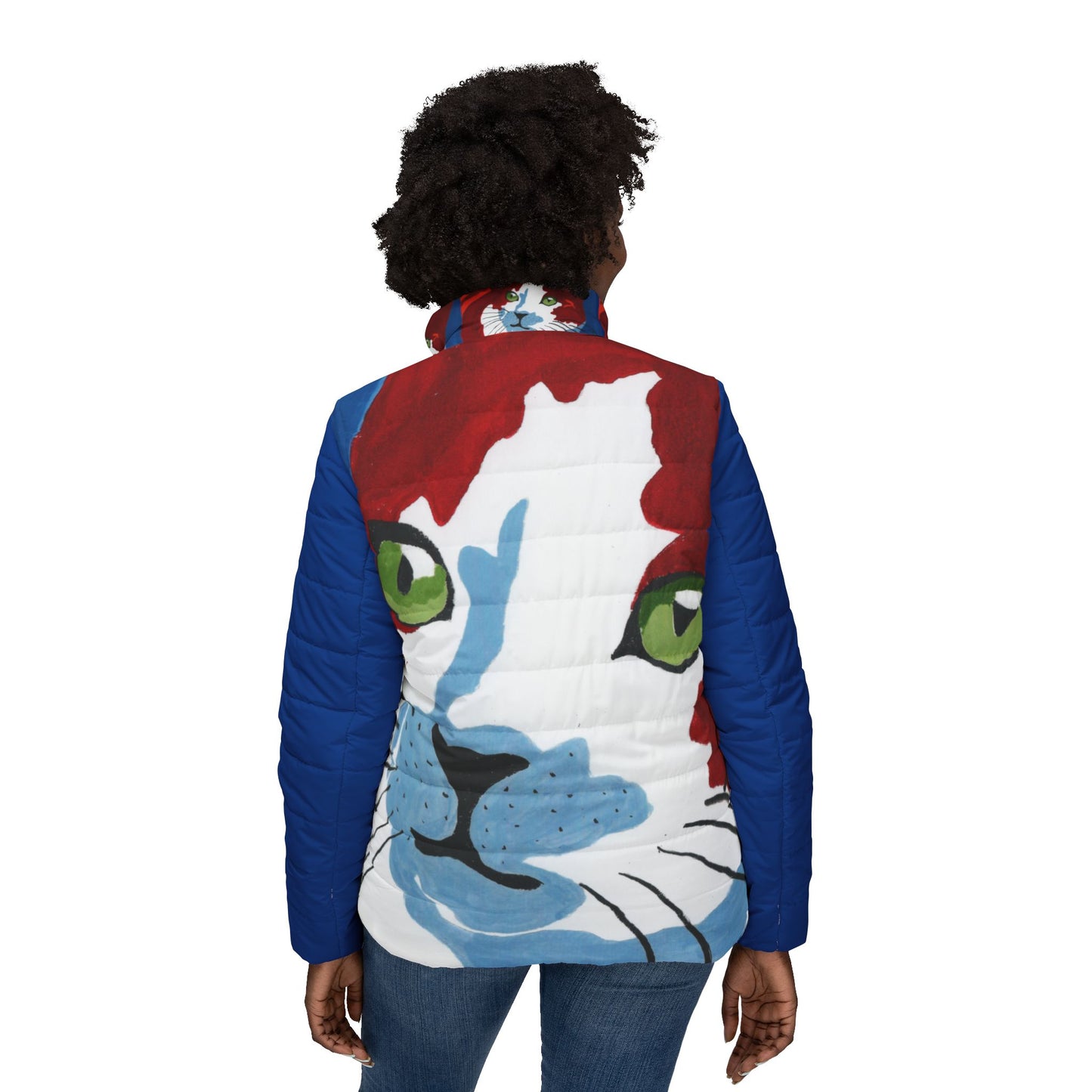 Vibrant Cat Print Women’s Puffer Jacket – Cozy Stylish Outerwear for Cat Lovers