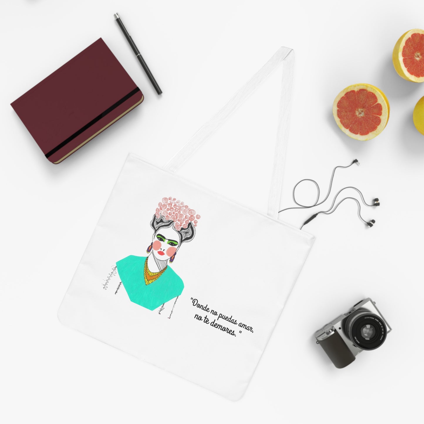 Frida Kahlo Shoulder Tote Bag, Artistic Canvas Bag, Eco-Friendly Tote, Inspirational Gift, Unique Woman's Bag