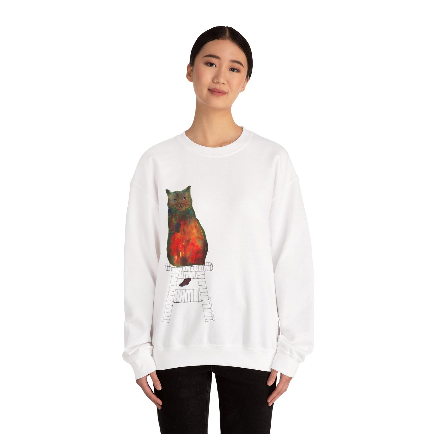 Colorful Cat Design Crewneck Sweatshirt