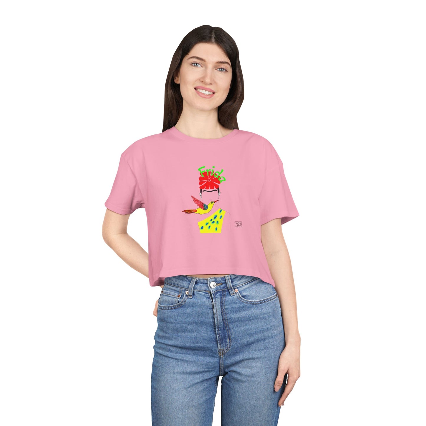 Frida kahlo Women's Crop Tee - Trendy Summer Top, Boho Chic Shirt, Gift for Her, Casual Wear, Art-Inspired Apparel