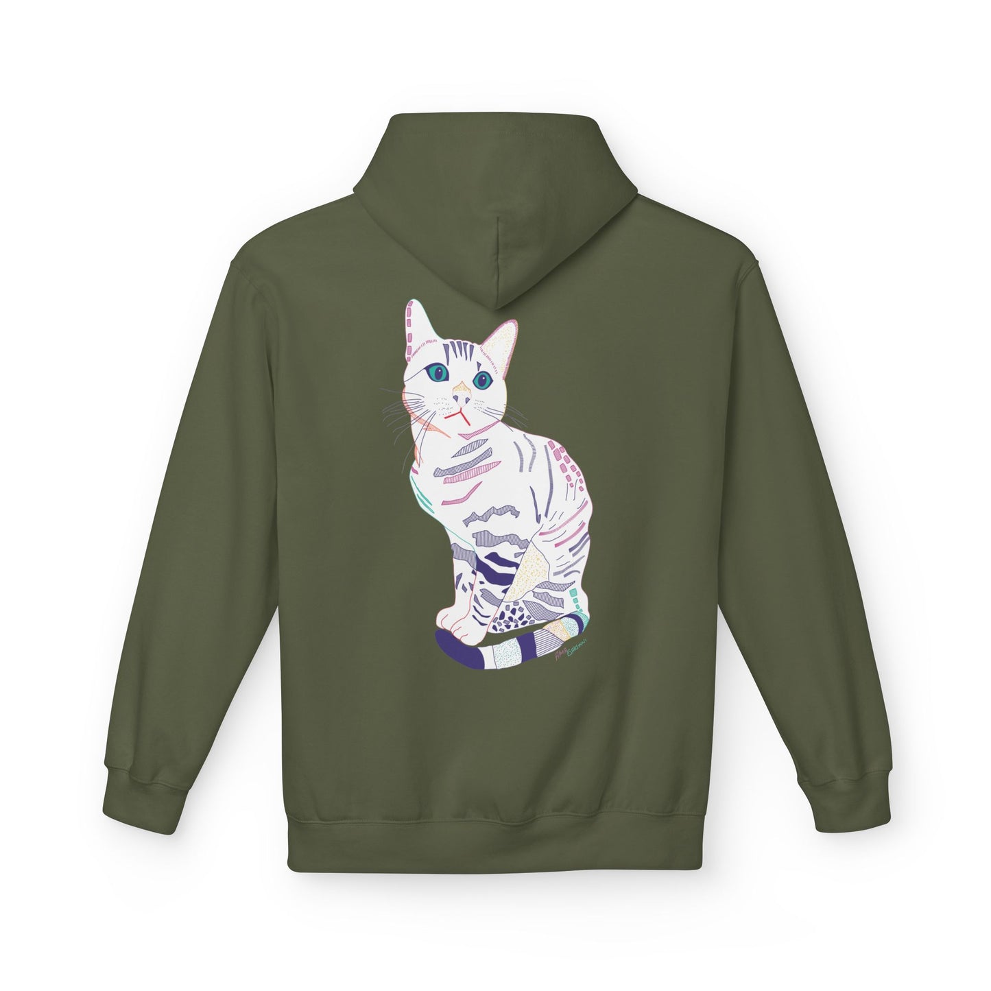 White Cat Hoodie – Pastel Striped Kitten Pullover