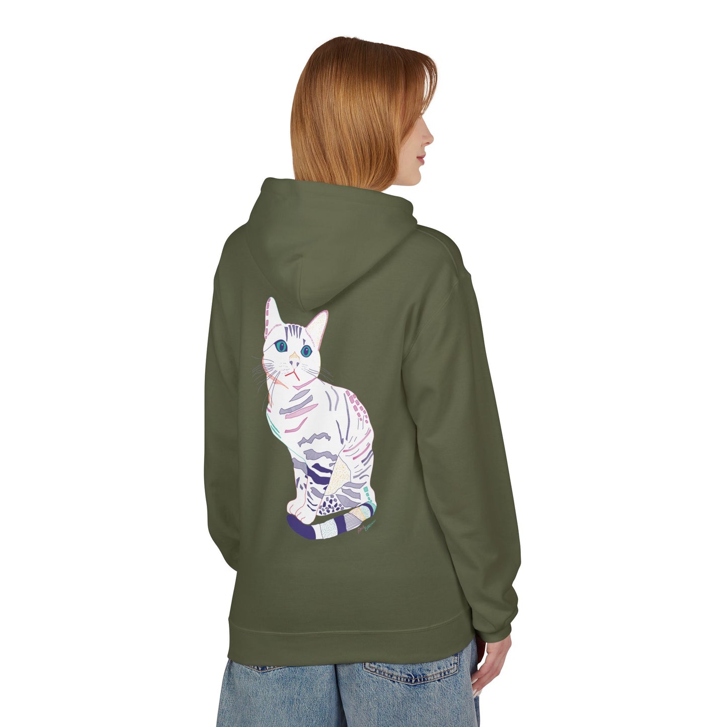 White Cat Hoodie – Pastel Striped Kitten Pullover