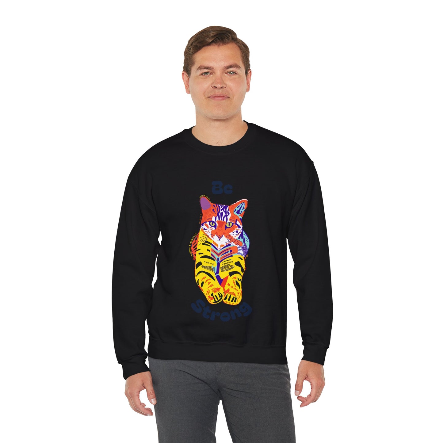 Tiger Cat Be Strong Unisex Heavy Blend™ Crewneck Sweatshirt