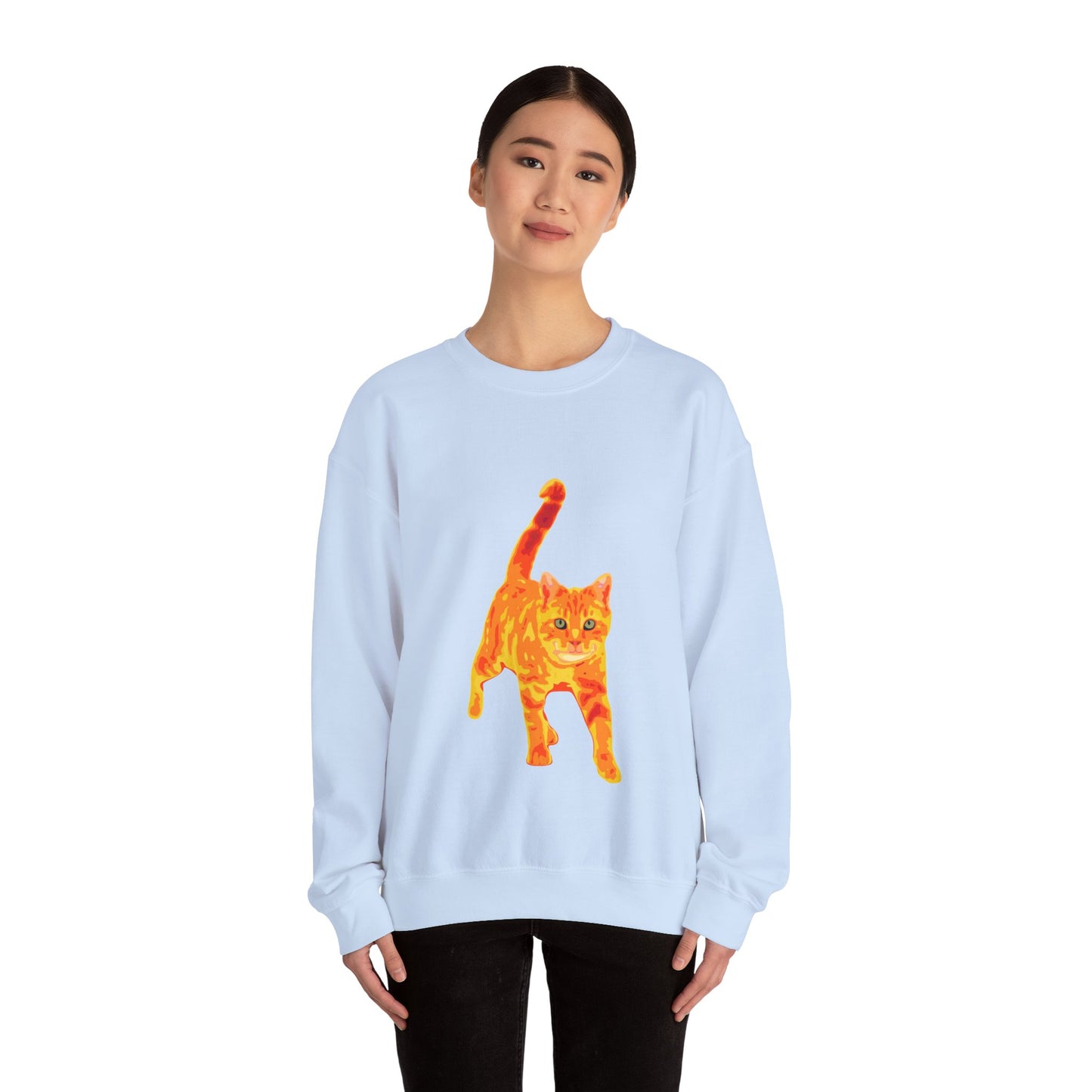 Cat Crewneck Sweatshirt — Orange Tabby Walking Graphic