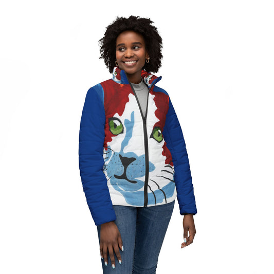 Vibrant Cat Print Women’s Puffer Jacket – Cozy Stylish Outerwear for Cat Lovers