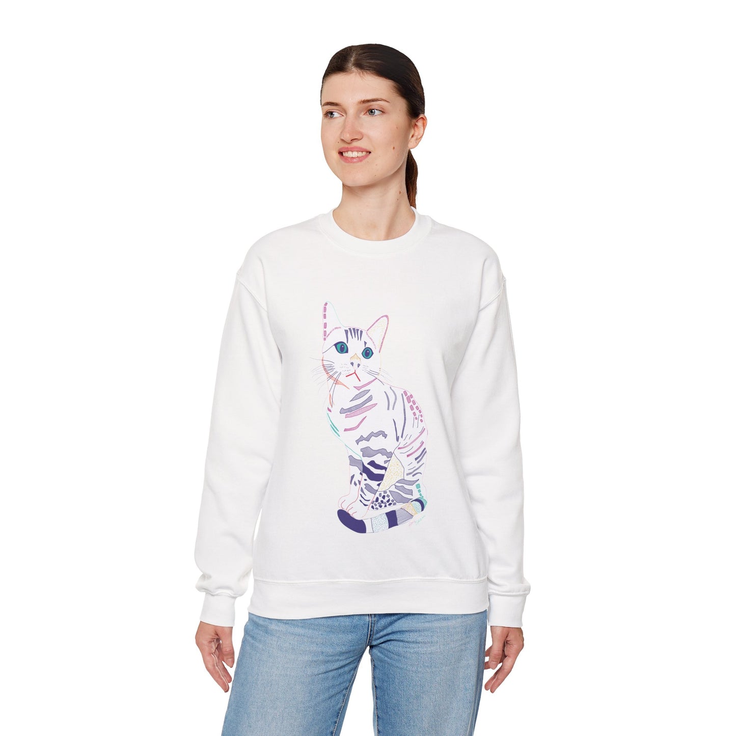 Cat Lover Sweatshirt, Cozy Cat  white Design, Cute Gift for Cat Owners, Unisex Crewneck, Pet Lover Apparel, Perfect for Everyday Comfort