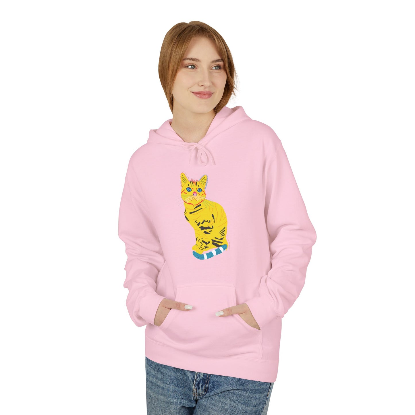 Yellow  Cat Hoodie — Vibrant  Cat Graphic Pullover