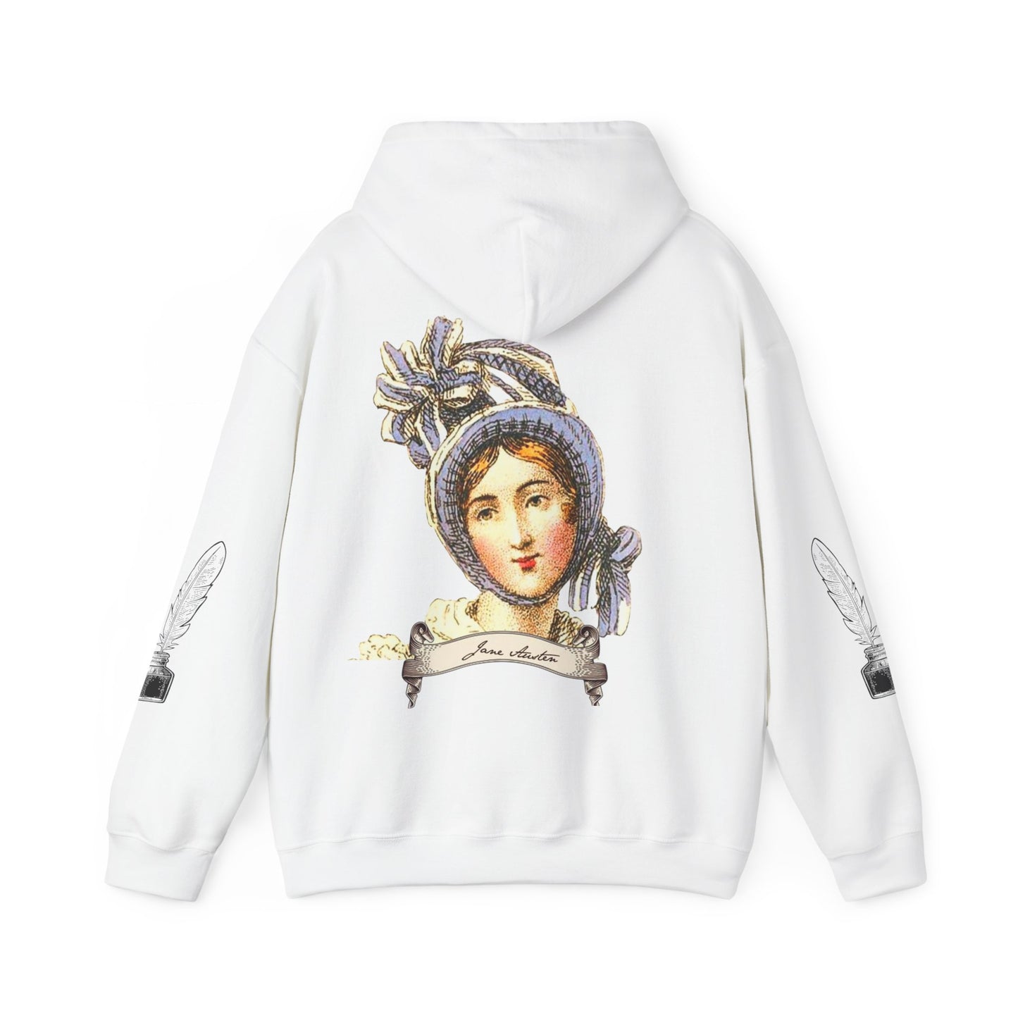 Jane Austen Artistic Hooded Sweatshirt, Cozy Layering, Women’s Fashion, Unique Gift, Everyday Wear, Art-Inspired Attire