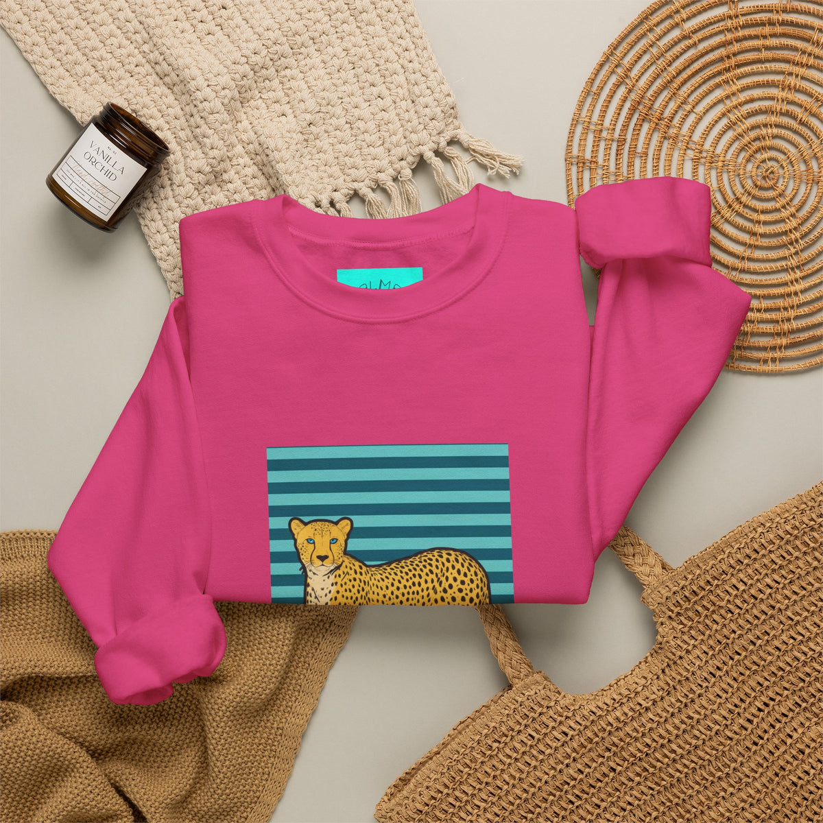 Cheetah in pink boots Unisex Heavy Blend™ Crewneck Sweatshirt