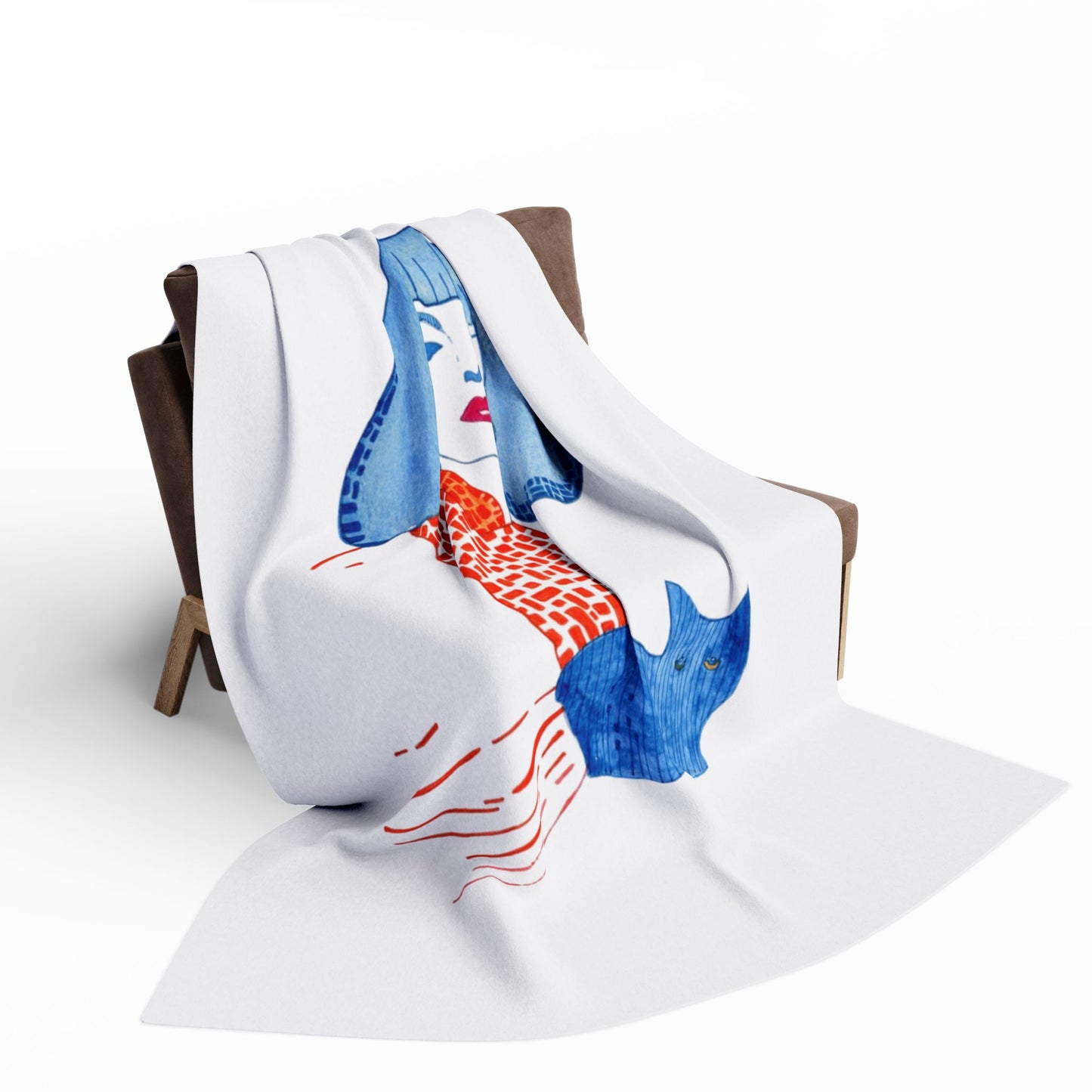 Artistic Cleopatra and cat Arctic Fleece Blanket with Woman and Cat Design