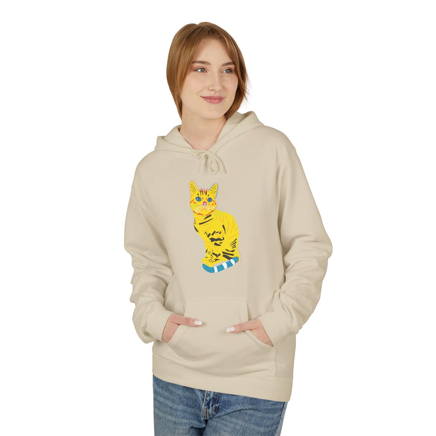 Yellow  Cat Hoodie — Vibrant  Cat Graphic Pullover