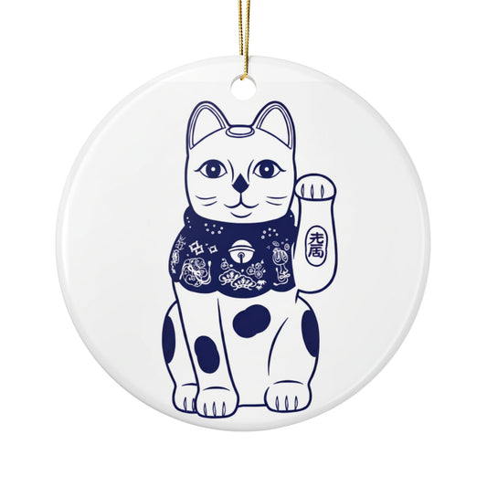 Lucky Cat Ceramic Christmas Ornaments (Double-Sided)