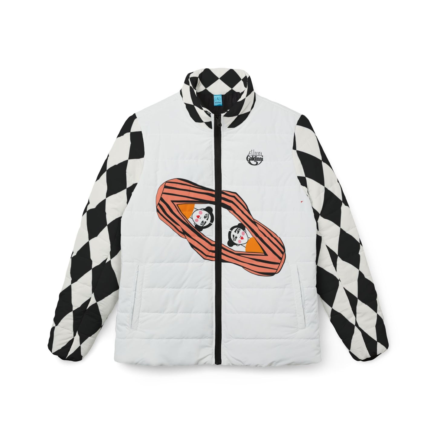 Twins Fridas Puffer Jacket — Playful Card-Style Women’s Puffer