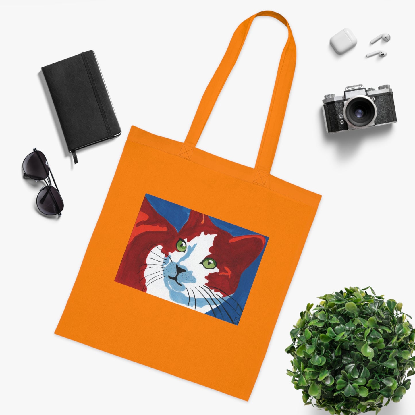 Artistic Cat Cotton Tote Bag - Eco-Friendly Shopper