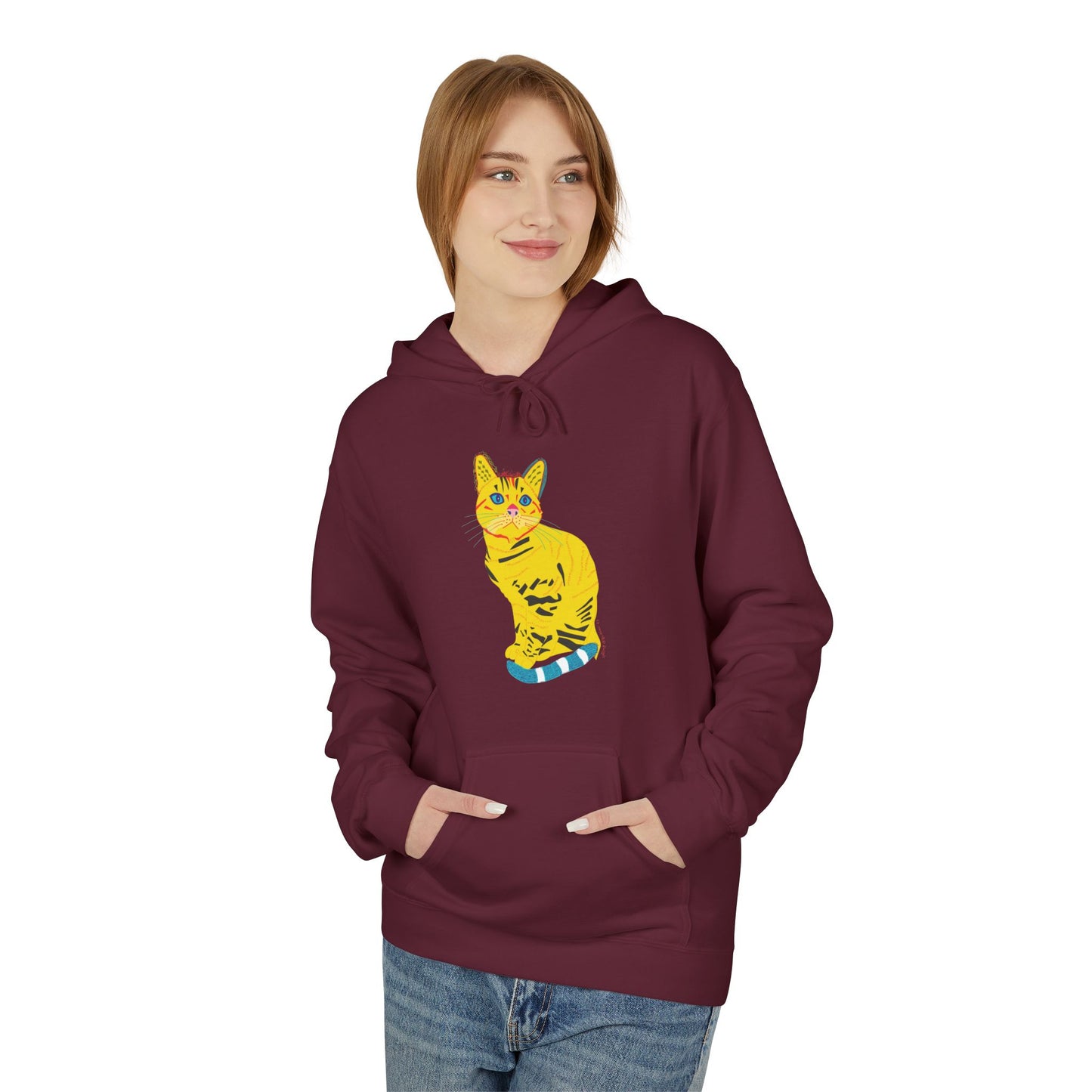 Yellow  Cat Hoodie — Vibrant  Cat Graphic Pullover