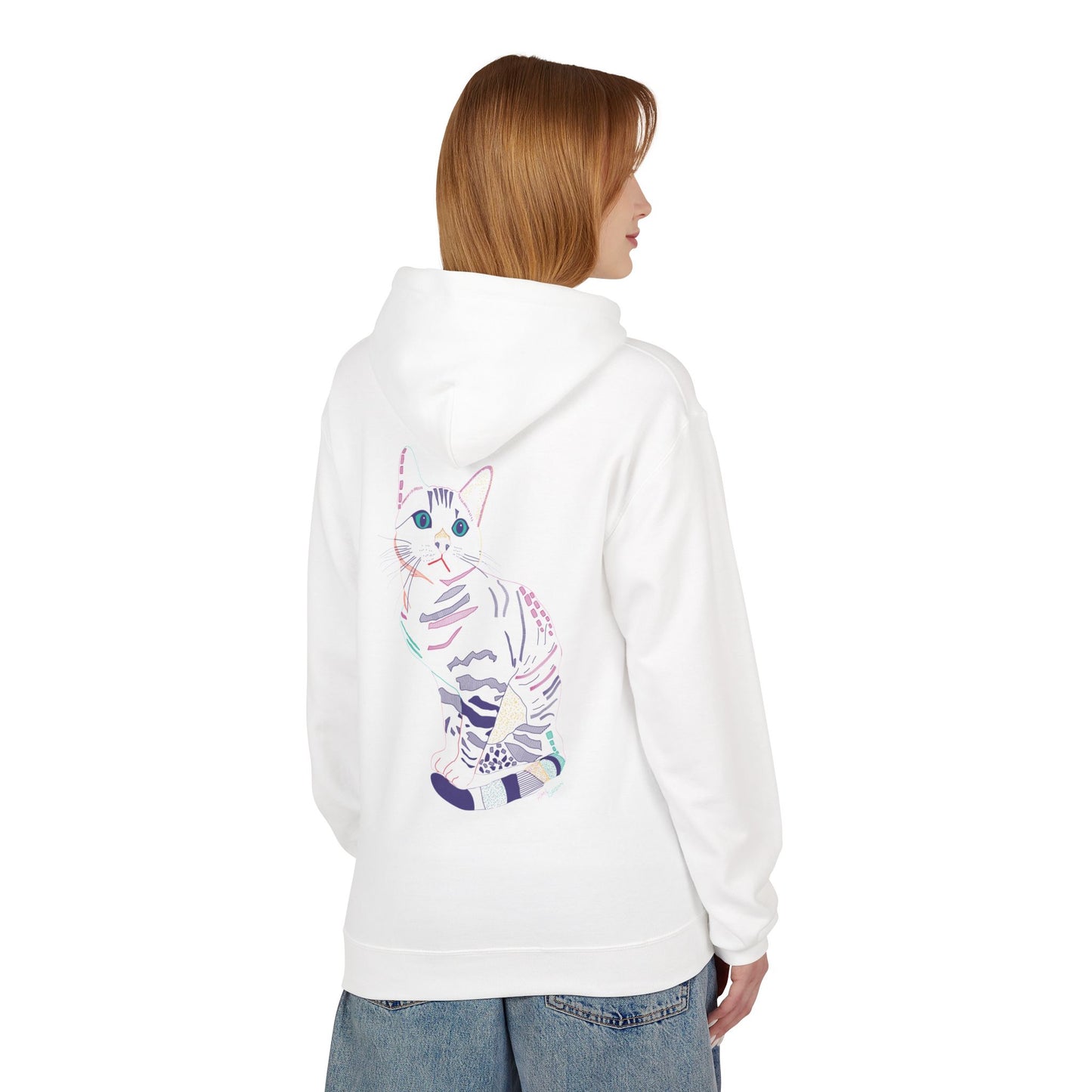 White Cat Hoodie – Pastel Striped Kitten Pullover