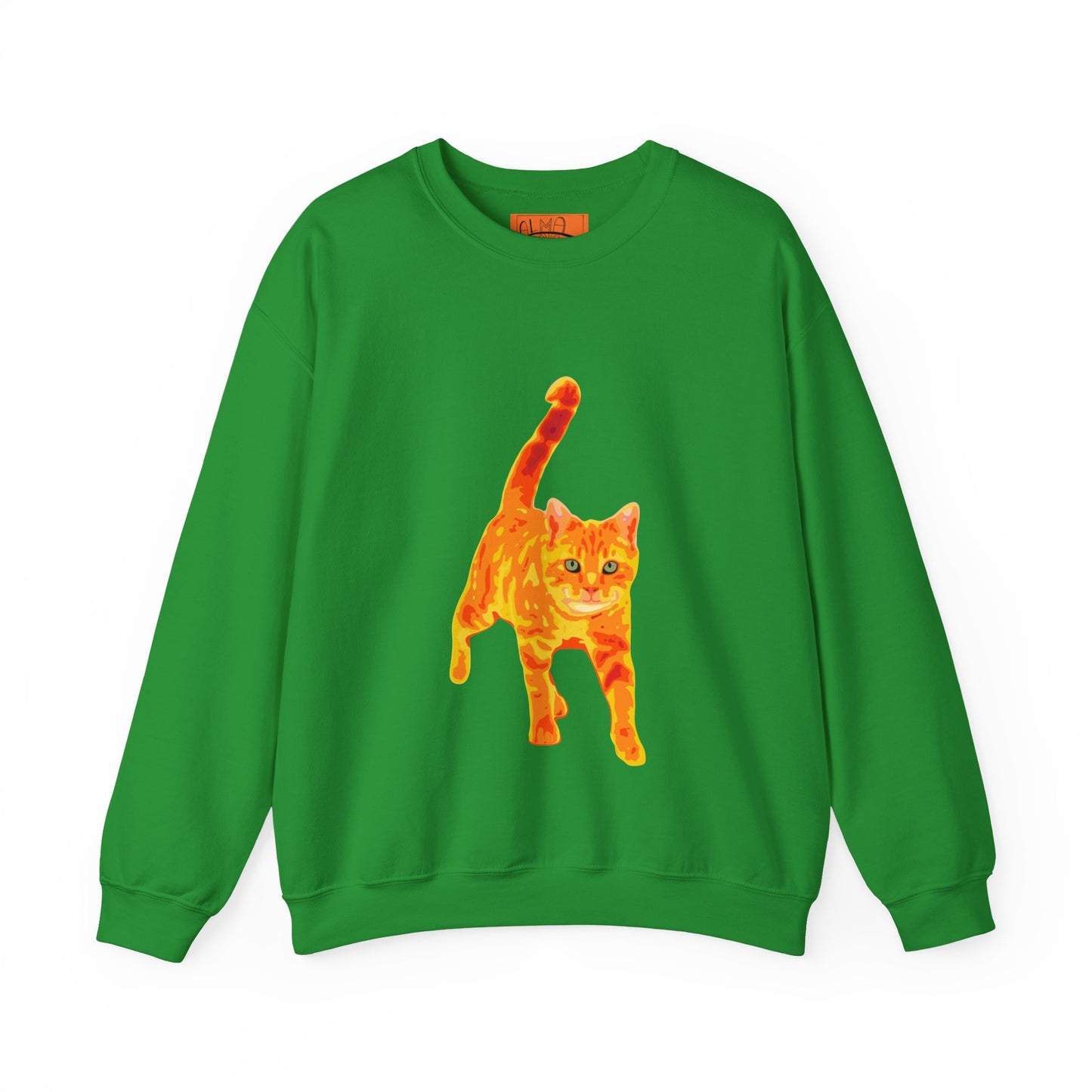 Cat Crewneck Sweatshirt — Orange Tabby Walking Graphic