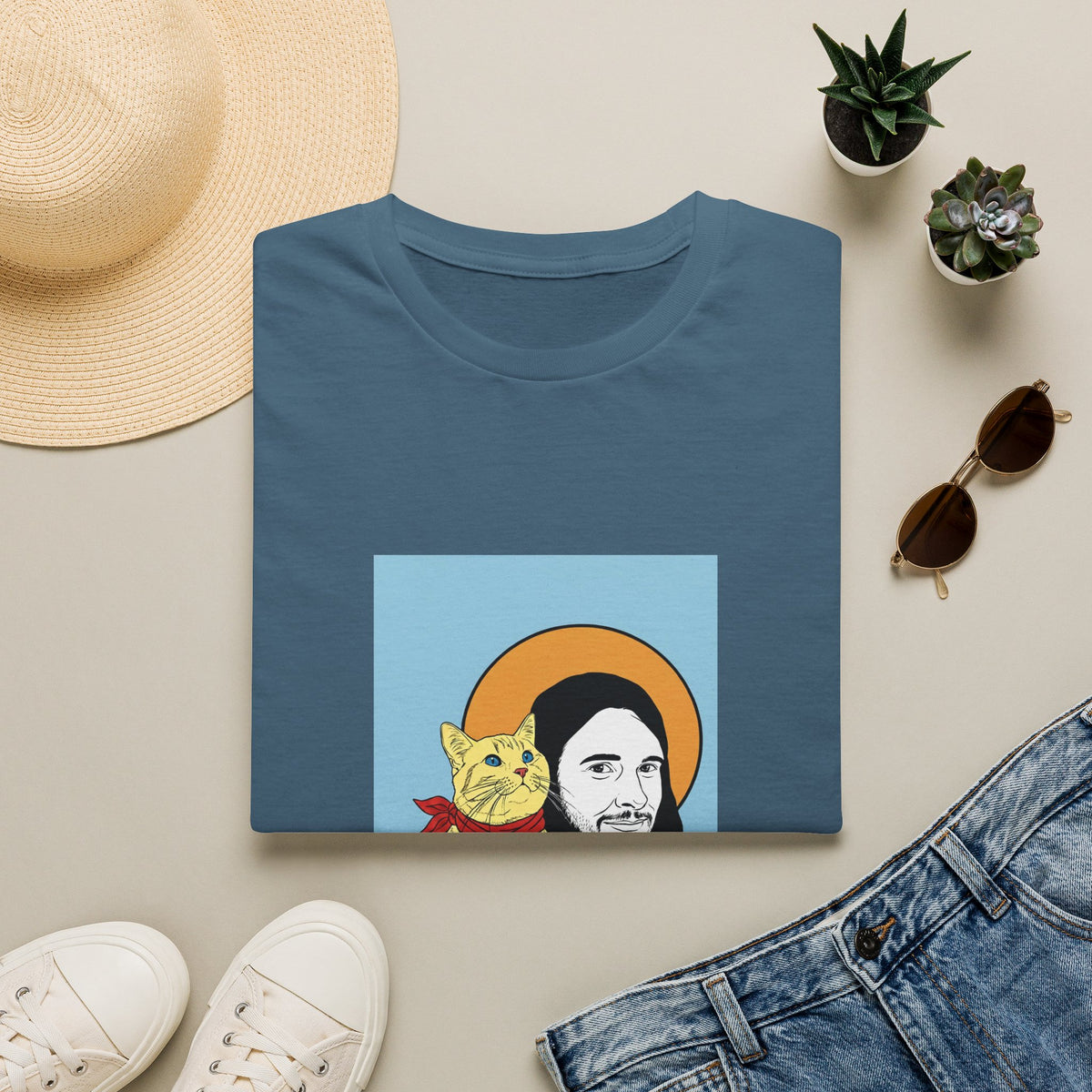 Jesus and his Cat Unisex Softstyle T-Shirt