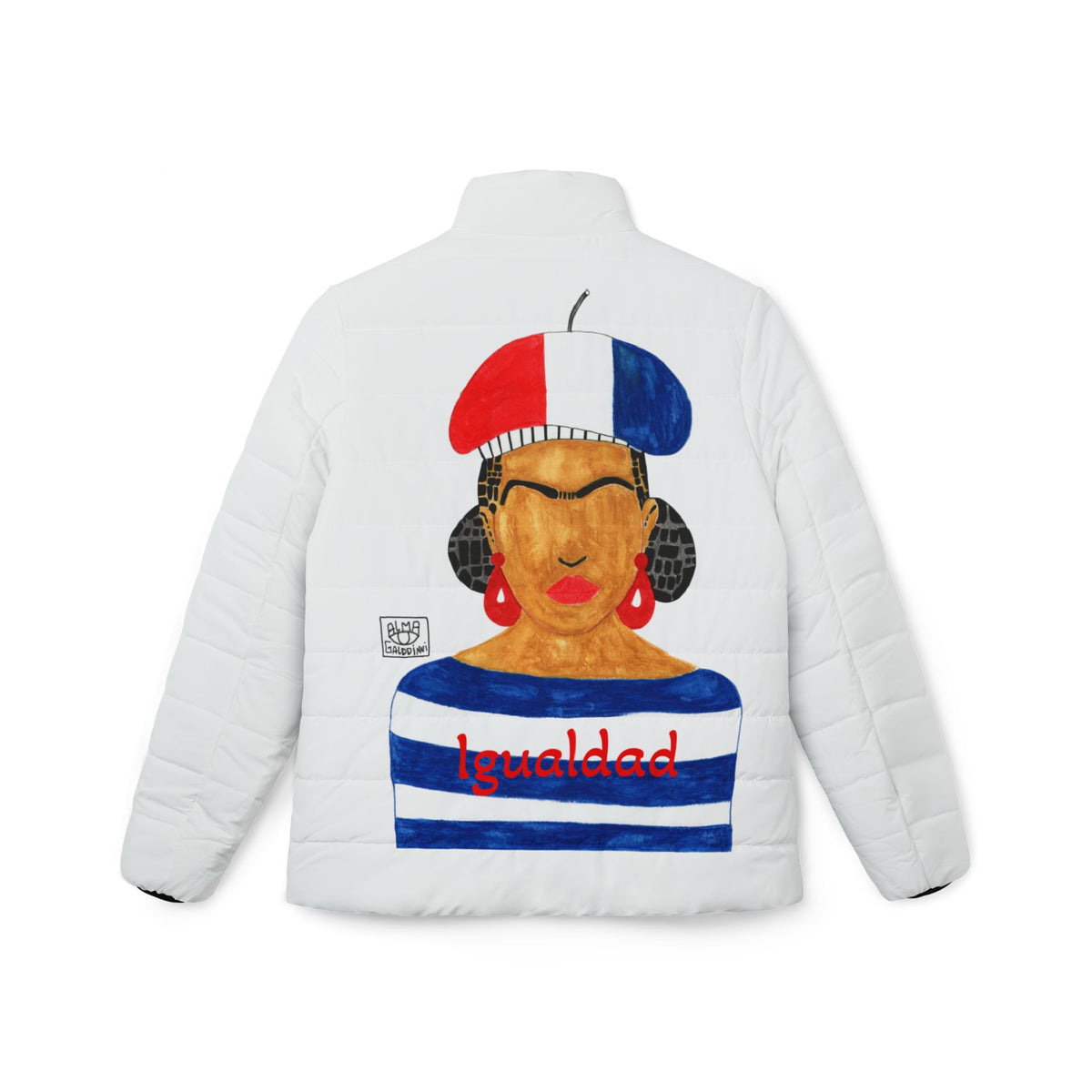 Frida In Paris Puffer Jacket with Artful Design – Celebrating Diversity and Empowerment