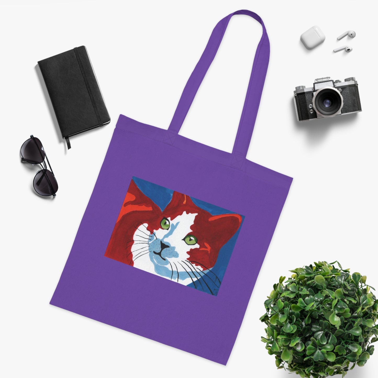 Artistic Cat Cotton Tote Bag - Eco-Friendly Shopper