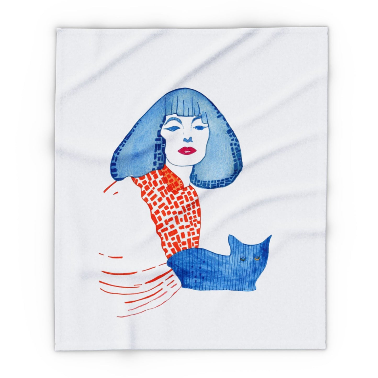 Artistic Cleopatra and cat Arctic Fleece Blanket with Woman and Cat Design