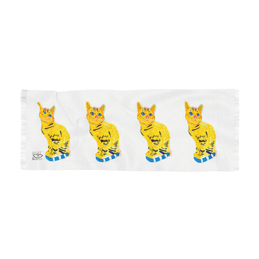 Yellow Cat Print Light Scarf, Fun Fashion Accessory, Perfect Gift for Cat Lovers, Summer Wear, Unique Cat Scarf